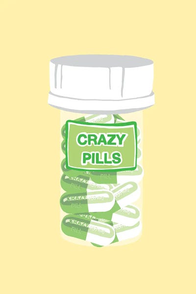 Pills: Crazy Pill Bottle Yellow by Jaymie Metz