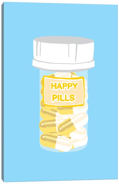 Happy Pill Bottle Blue Canvas Art Print - Pills