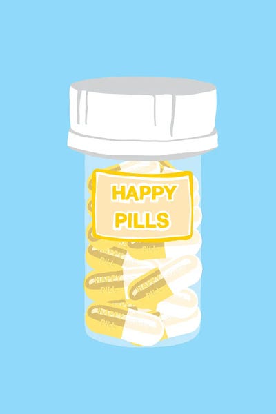 Pills: Happy Pill Bottle Blue by Jaymie Metz