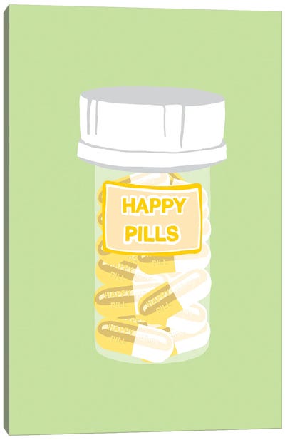 Happy Pill Bottle Mint Canvas Art Print - Pills