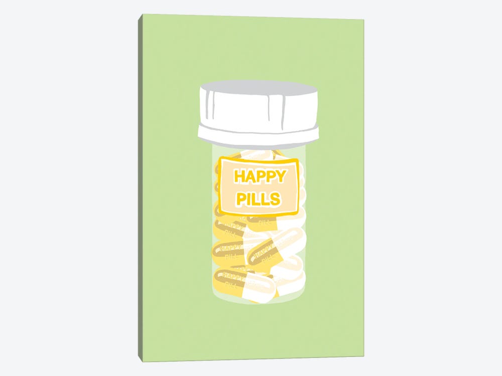 Happy Pill Bottle Mint by Jaymie Metz 1-piece Art Print
