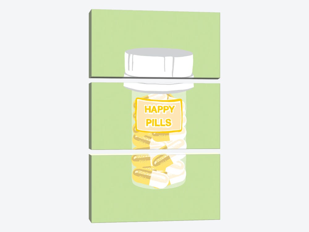 Happy Pill Bottle Mint by Jaymie Metz 3-piece Art Print