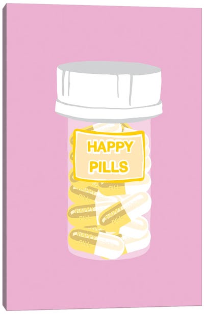 Happy Pill Bottle Pink Canvas Art Print - Pills