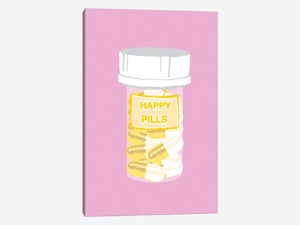 Happy Pill Bottle Pink by Jaymie Metz 1-piece Canvas Art
