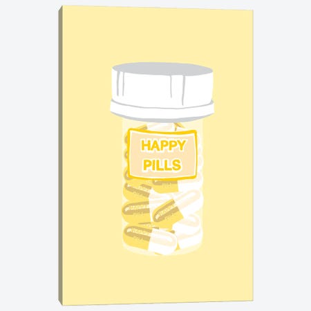 Happy Pill Bottle Yellow Canvas Print #JYM203} by Jaymie Metz Art Print
