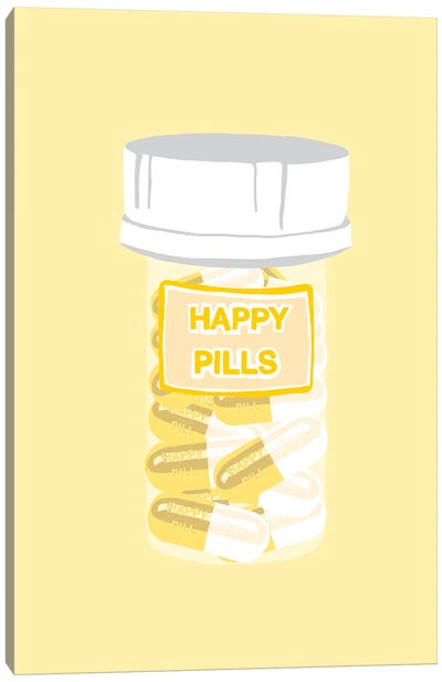 Happy Pill Bottle Yellow Canvas Art Print - Pills