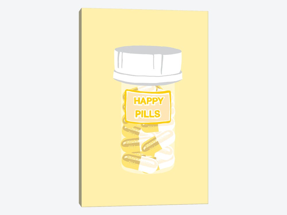 Happy Pill Bottle Yellow by Jaymie Metz 1-piece Art Print