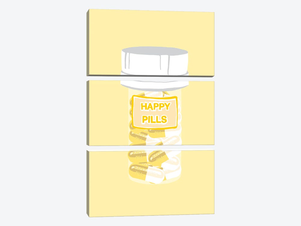 Happy Pill Bottle Yellow by Jaymie Metz 3-piece Art Print
