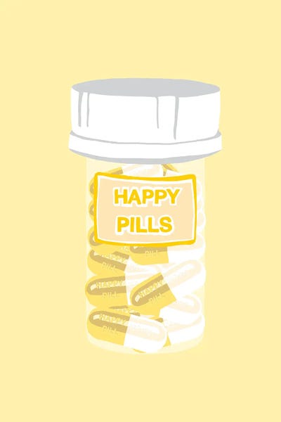 Pills: Happy Pill Bottle Yellow by Jaymie Metz