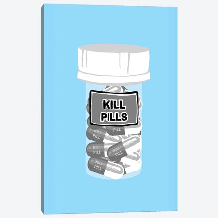 Kill Pill Bottle Blue Canvas Print #JYM204} by Jaymie Metz Canvas Artwork