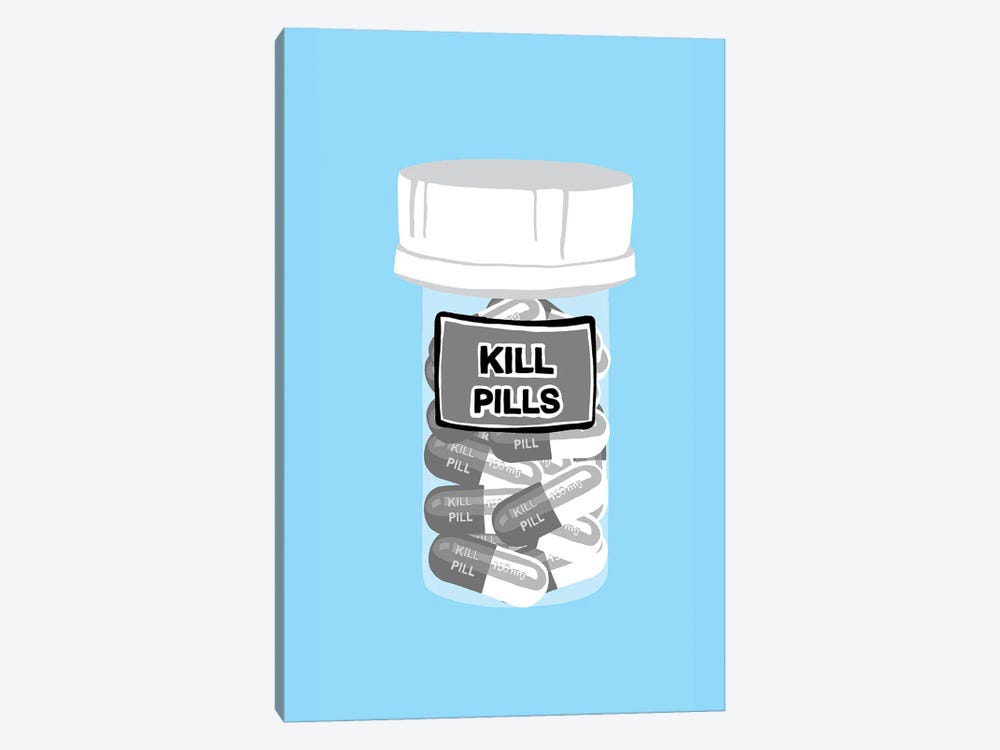 Kill Pill Bottle Blue by Jaymie Metz 1-piece Canvas Wall Art