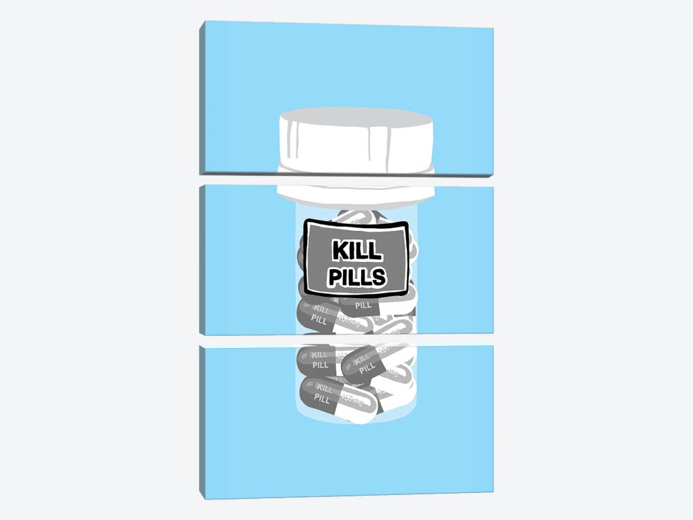 Kill Pill Bottle Blue by Jaymie Metz 3-piece Canvas Art