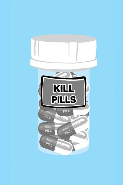 Pills: Kill Pill Bottle Blue by Jaymie Metz