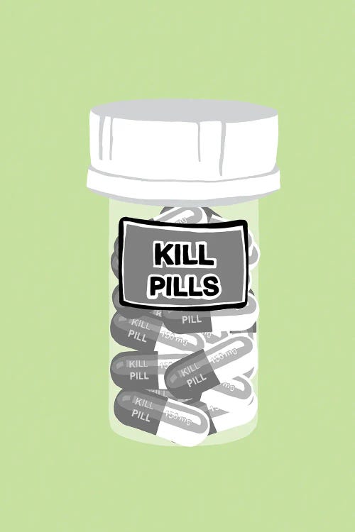Kill Pill Bottle Mint by Jaymie Metz wall art