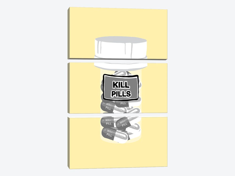 Kill Pill Bottle Yellow by Jaymie Metz 3-piece Canvas Art Print