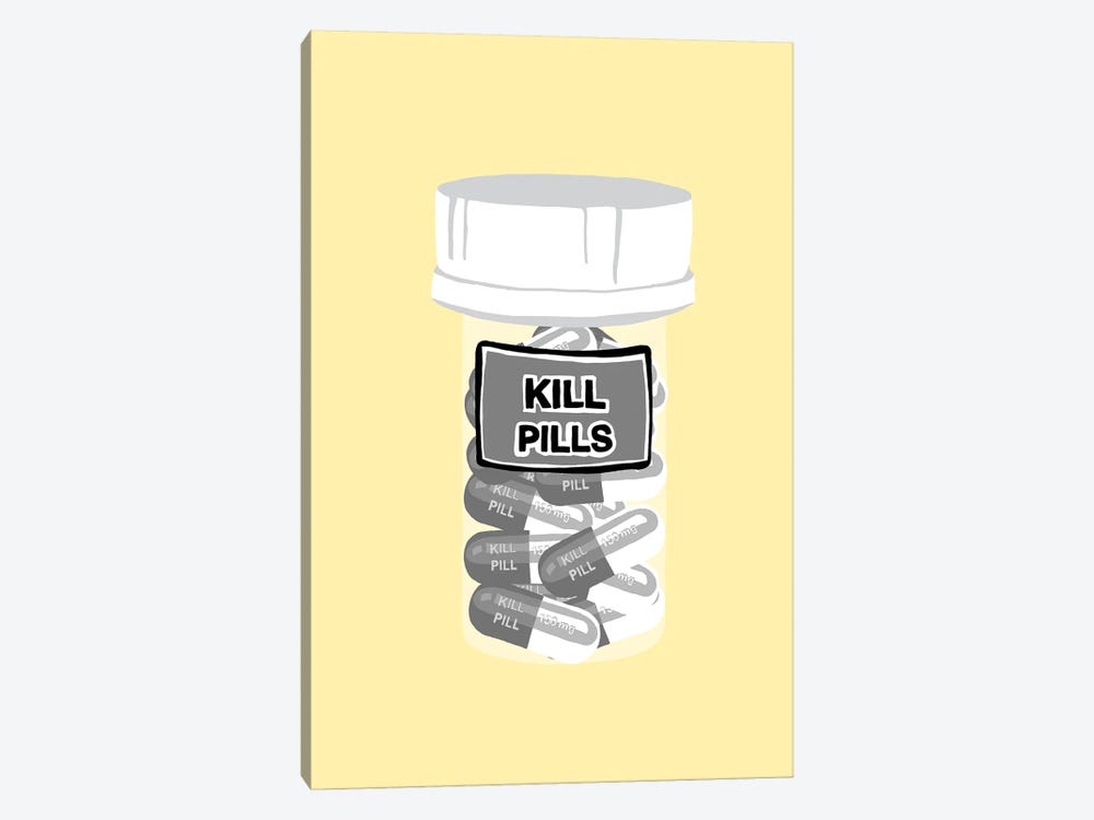 Kill Pill Bottle Yellow by Jaymie Metz 1-piece Art Print