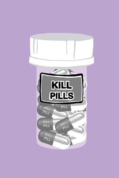 Kill Pill Bottle Lavender by Jaymie Metz art print