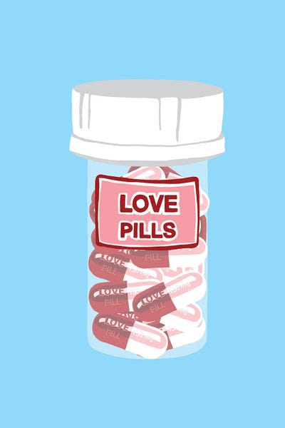Love Pill Bottle Blue by Jaymie Metz art print