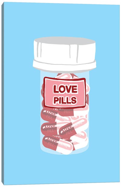 Love Pill Bottle Blue Canvas Art Print - Pills