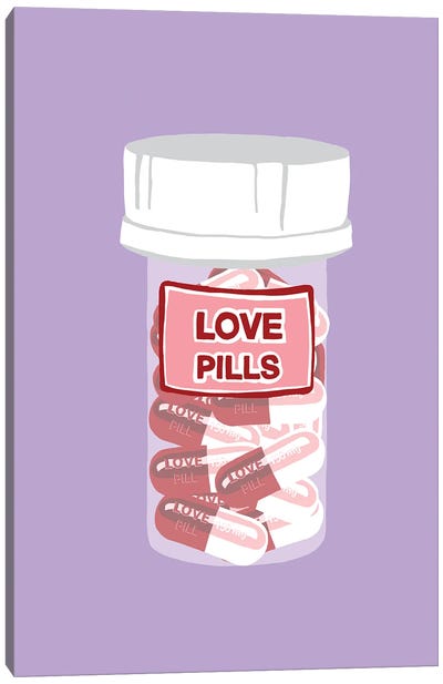 Love Pill Bottle Lavender Canvas Art Print - Pills