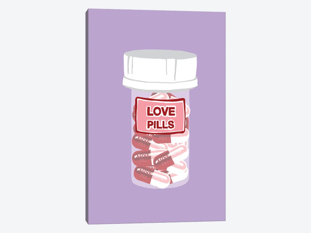 Love Pill Bottle Lavender by Jaymie Metz 1-piece Canvas Print