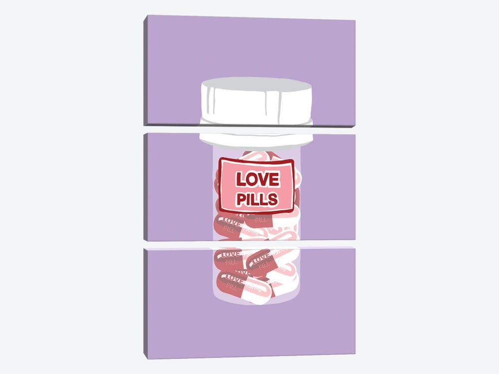 Love Pill Bottle Lavender by Jaymie Metz 3-piece Canvas Art Print
