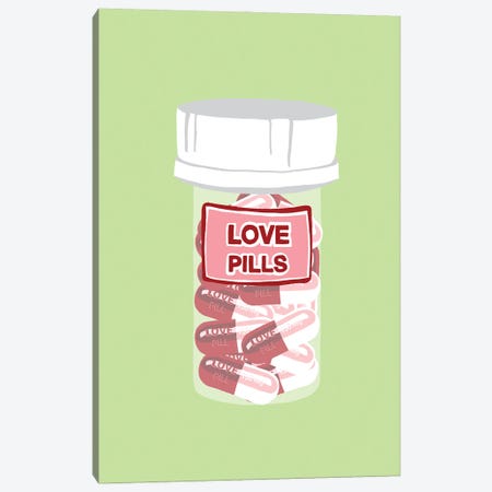Love Pill Bottle Mint Canvas Print #JYM211} by Jaymie Metz Canvas Art