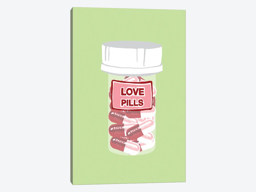 Love Pill Bottle Mint by Jaymie Metz 1-piece Canvas Wall Art