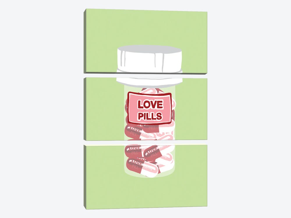Love Pill Bottle Mint by Jaymie Metz 3-piece Canvas Artwork