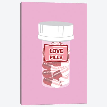 Love Pill Bottle Pink Canvas Print #JYM212} by Jaymie Metz Canvas Artwork