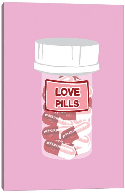 Love Pill Bottle Pink Canvas Art Print - Pills
