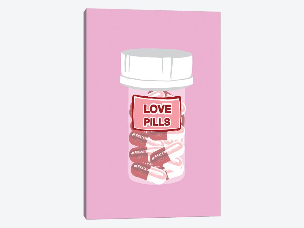Love Pill Bottle Pink by Jaymie Metz 1-piece Canvas Print