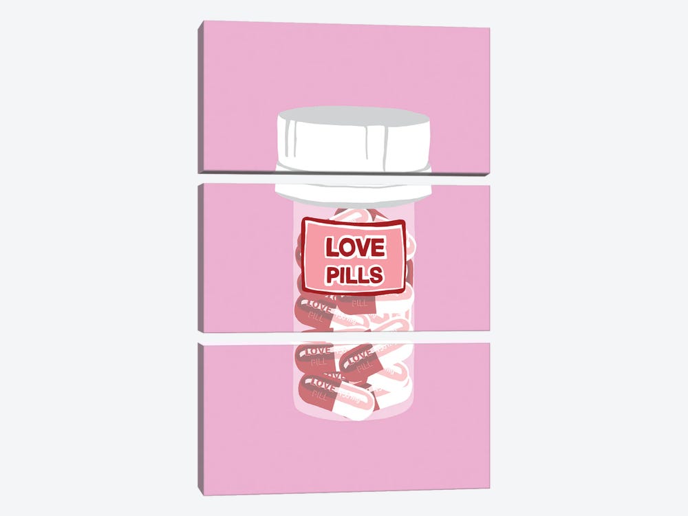 Love Pill Bottle Pink by Jaymie Metz 3-piece Art Print