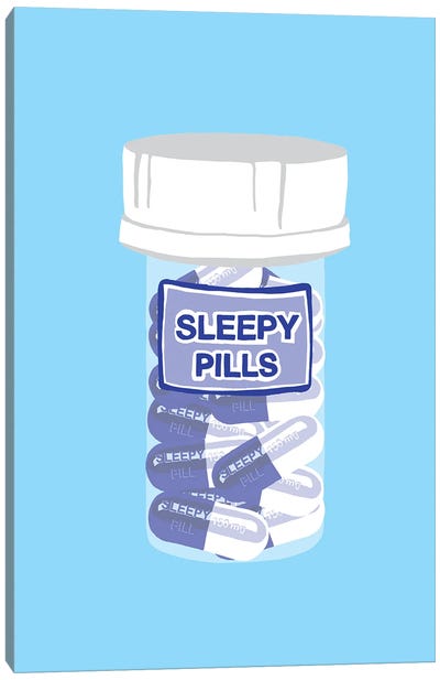 Sleepy Pill Bottle Blue Canvas Art Print - Pills