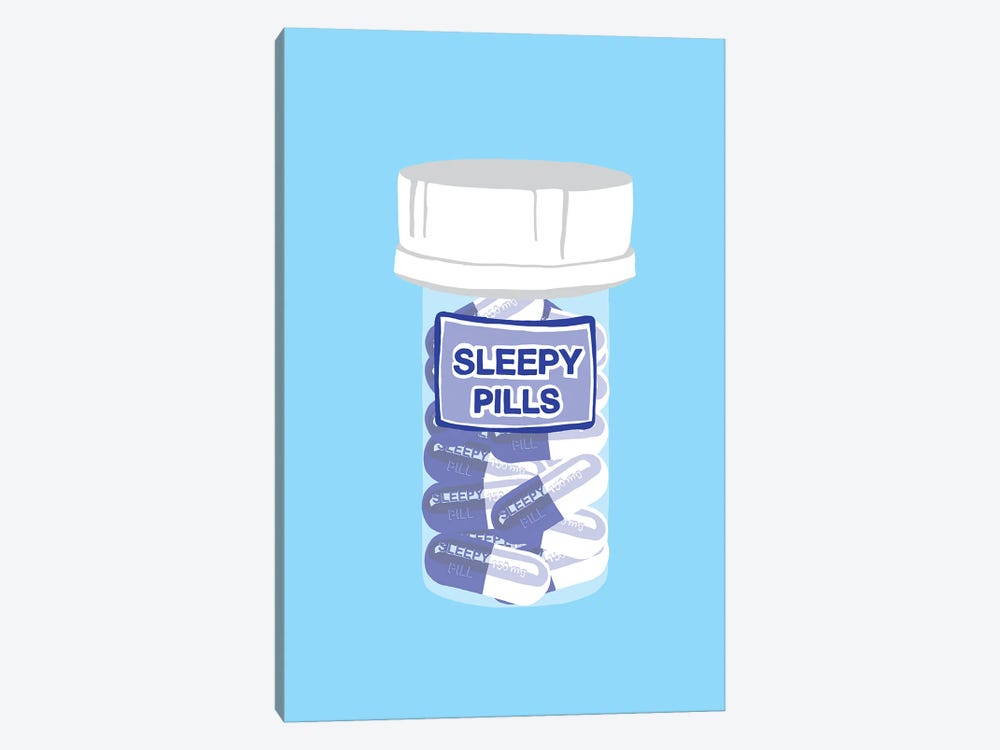 Sleepy Pill Bottle Blue by Jaymie Metz 1-piece Canvas Print