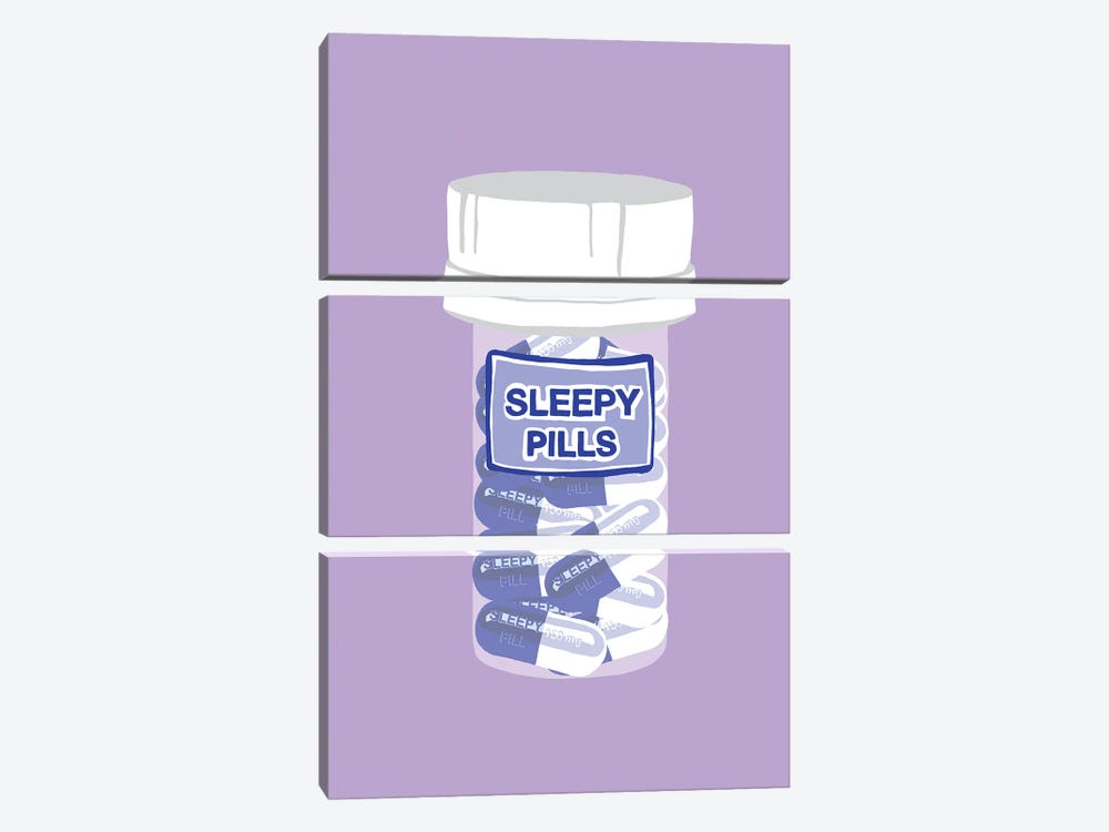 Sleepy Pill Bottle Lavender by Jaymie Metz 3-piece Canvas Artwork