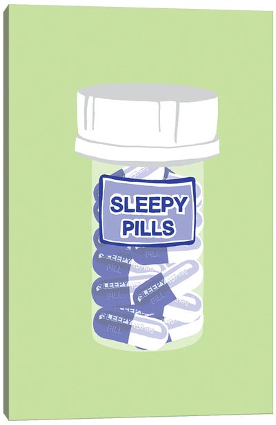 Sleepy Pill Bottle Mint Canvas Art Print - Pills