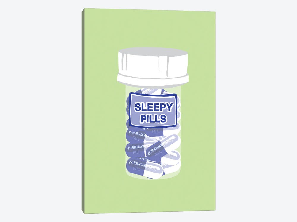 Sleepy Pill Bottle Mint by Jaymie Metz 1-piece Canvas Print