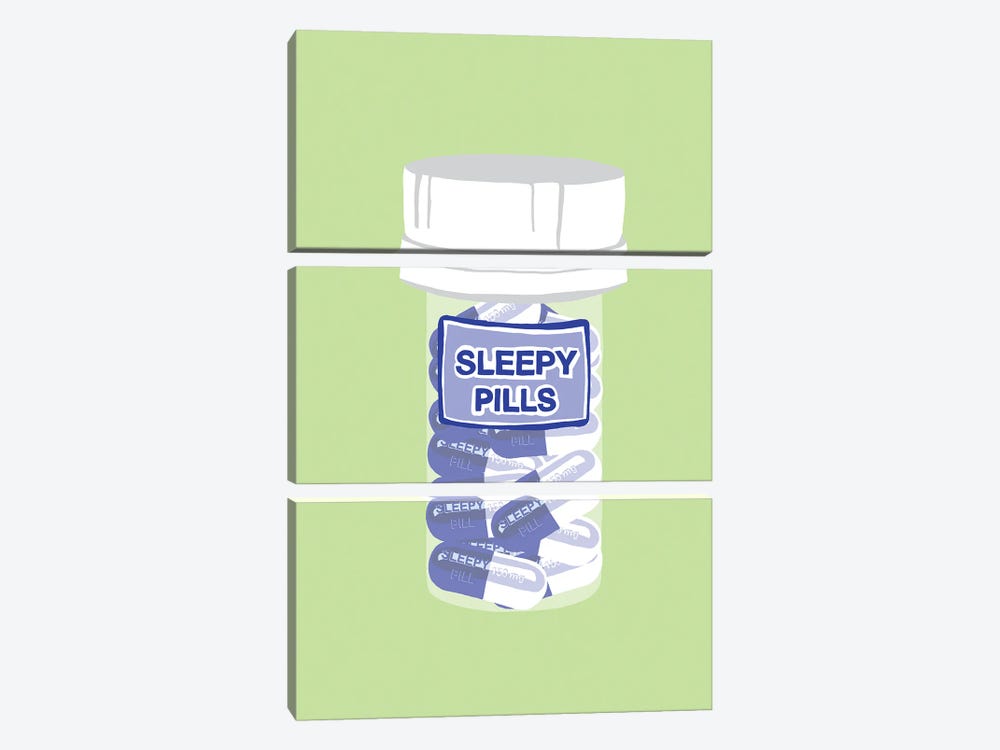 Sleepy Pill Bottle Mint by Jaymie Metz 3-piece Art Print