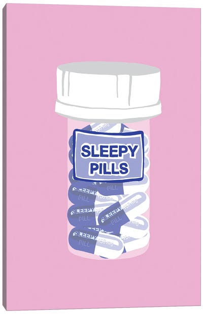Sleepy Pill Bottle Pink Canvas Art Print - Pills