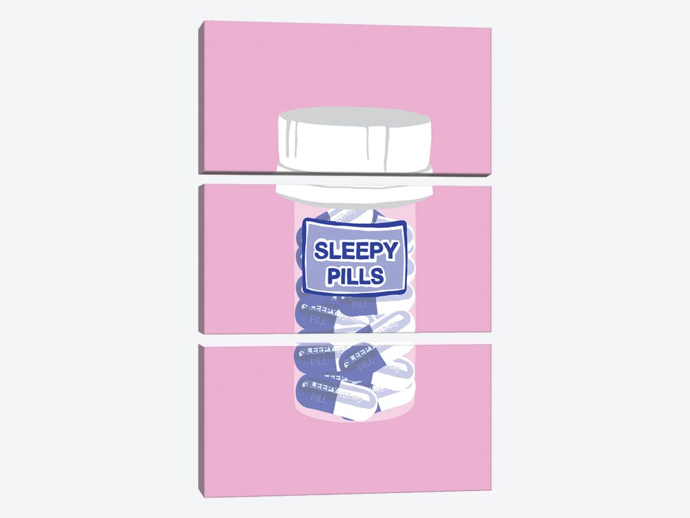 Sleepy Pill Bottle Pink by Jaymie Metz 3-piece Canvas Art