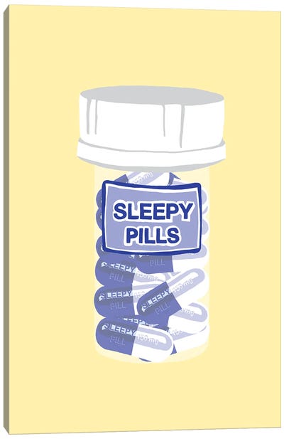 Sleepy Pill Bottle Yellow Canvas Art Print - Pills