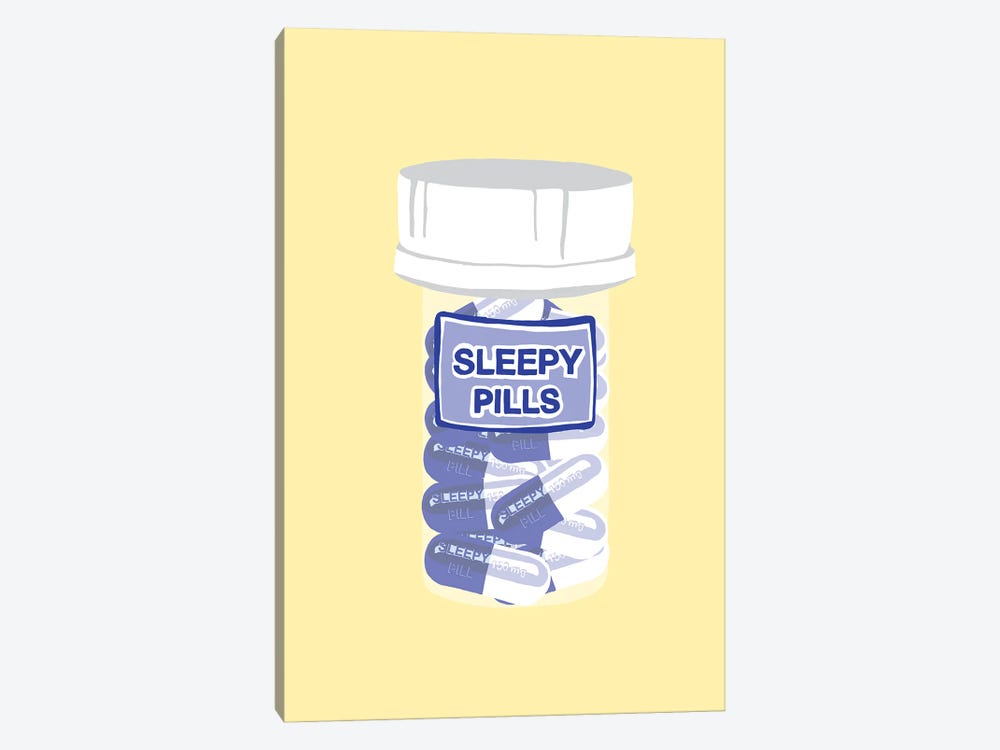 Sleepy Pill Bottle Yellow by Jaymie Metz 1-piece Canvas Art Print
