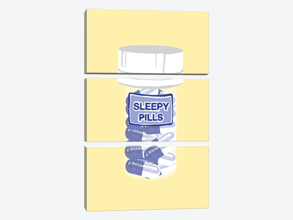 Sleepy Pill Bottle Yellow by Jaymie Metz 3-piece Canvas Print