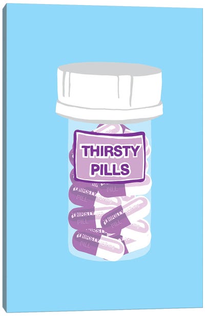 Thirsty Pill Bottle Blue Canvas Art Print - Jaymie Metz