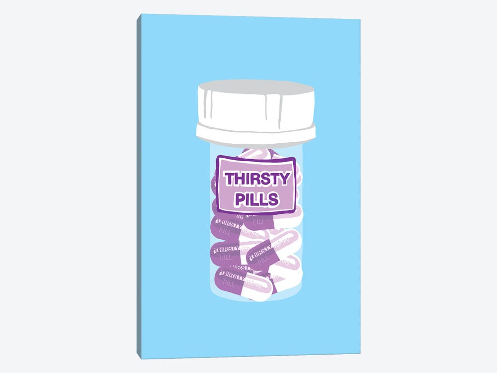 Thirsty Pill Bottle Blue by Jaymie Metz 1-piece Canvas Artwork