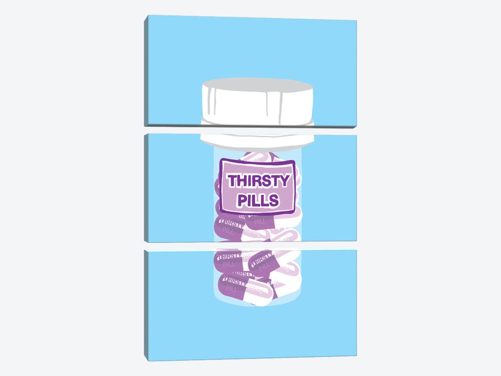Thirsty Pill Bottle Blue by Jaymie Metz 3-piece Canvas Wall Art