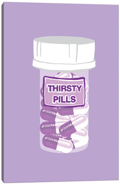Thirsty Pill Bottle Lavender Canvas Art Print - Jaymie Metz