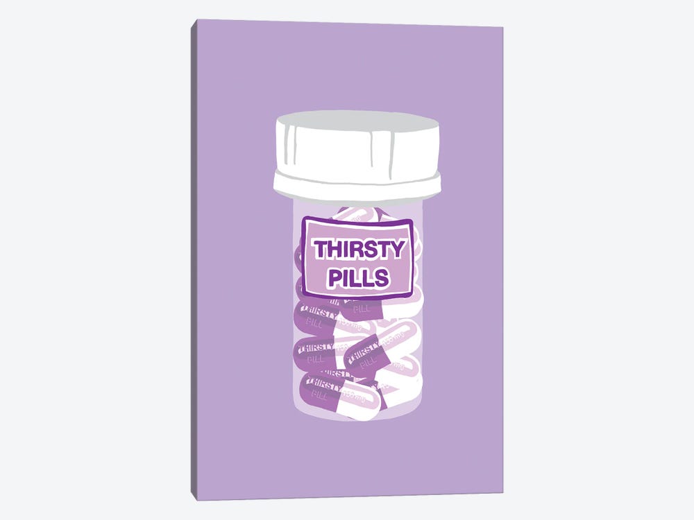Thirsty Pill Bottle Lavender by Jaymie Metz 1-piece Canvas Print