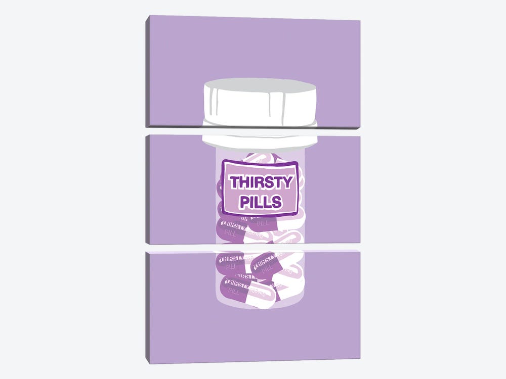 Thirsty Pill Bottle Lavender by Jaymie Metz 3-piece Art Print